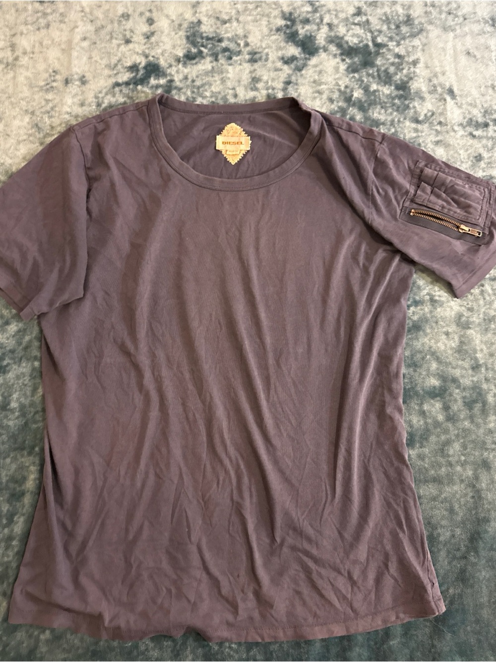 DIESEL Faded Blue Utility T-Shirt with Zipper Sleeve Pocket
